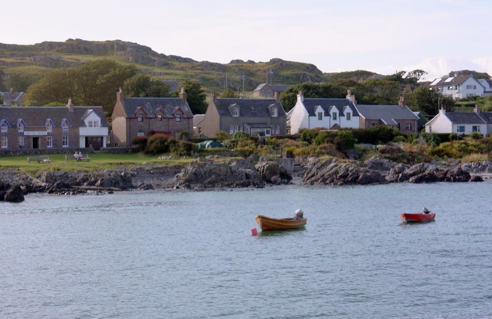 Houses along the shore on Iona seen from the ferry