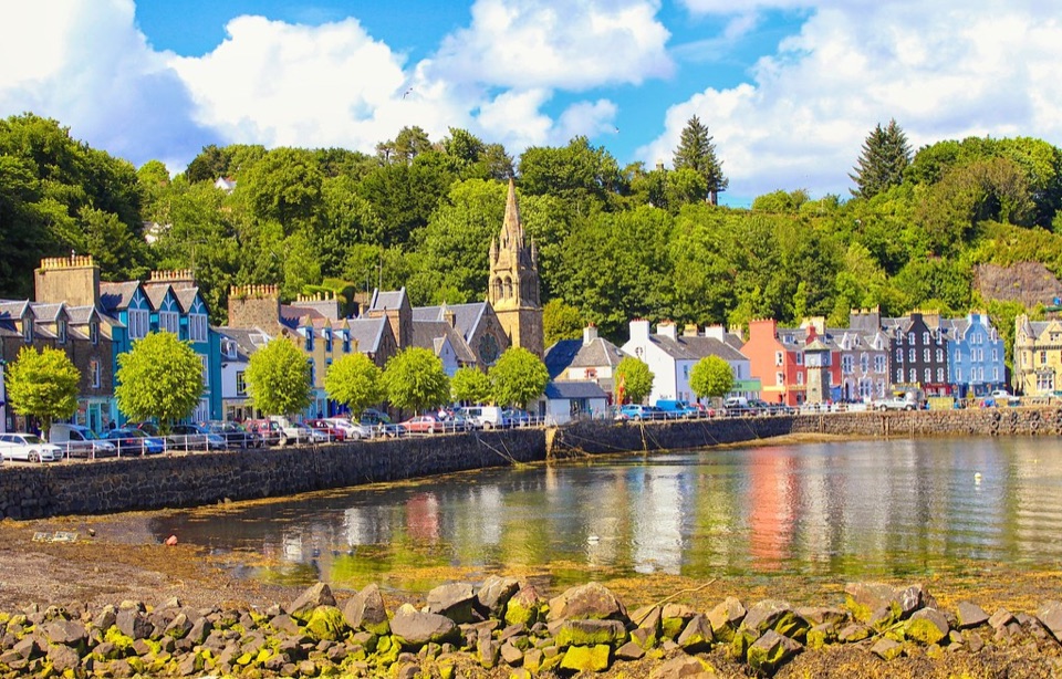 Painted houses along the harbour front at Tobermory on the Isle of Mull
